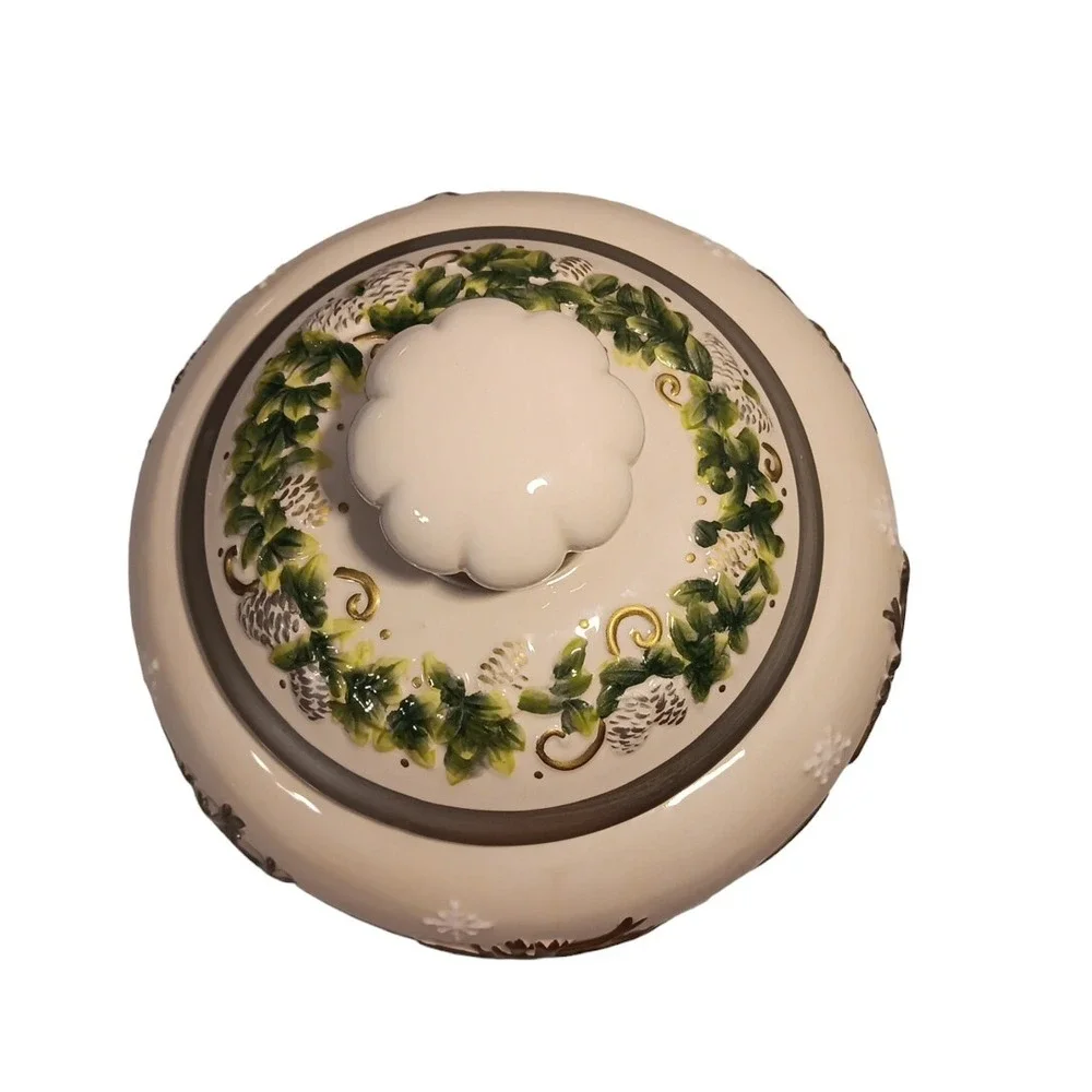 Cheryl & Co. Gold Silver White Vintage Ceramic Christmas 3D Reindeer Cookie Jar